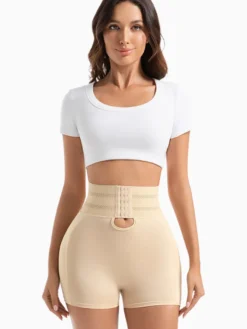 Short gainant taille haute à agrafes effet ventre plat et hanches rehaussées