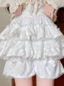 Short Lolita ample en dentelle à volants et pantalon Sweet Lolita rose