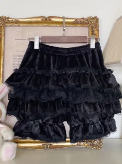 Short Lolita ample en dentelle à volants et pantalon Sweet Lolita rose