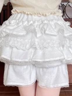 Short Lolita ample en dentelle à volants et pantalon Sweet Lolita rose