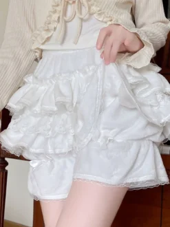 Short Lolita ample en dentelle à volants et pantalon Sweet Lolita rose