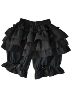 Short Lolita classique à volants avec nœud en dentelle noire et lolita en coton noir Déguisements Halloween