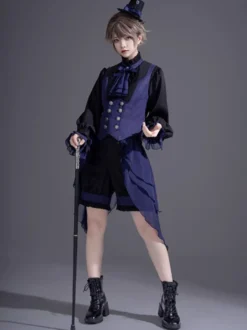 Short Lolita droit à volants noirs et bloomers gothiques Lolita