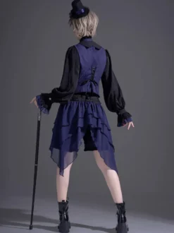 Short Lolita droit à volants noirs et bloomers gothiques Lolita