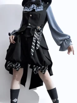 Short Lolita noir avec nœuds et bloomers gothiques Lolita