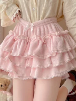 Short Lolita rose en dentelle à volants Sweet Lolita Bloomers