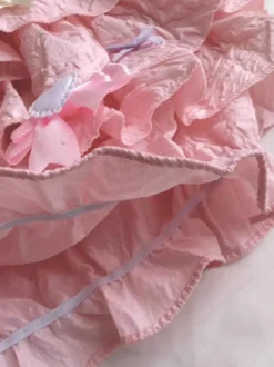 Short Lolita évasé rose avec nœuds et volants