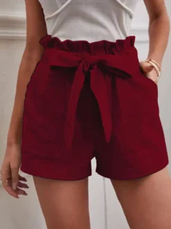 Shorts Femme Coupe Cintrée à Lacets Unicolore