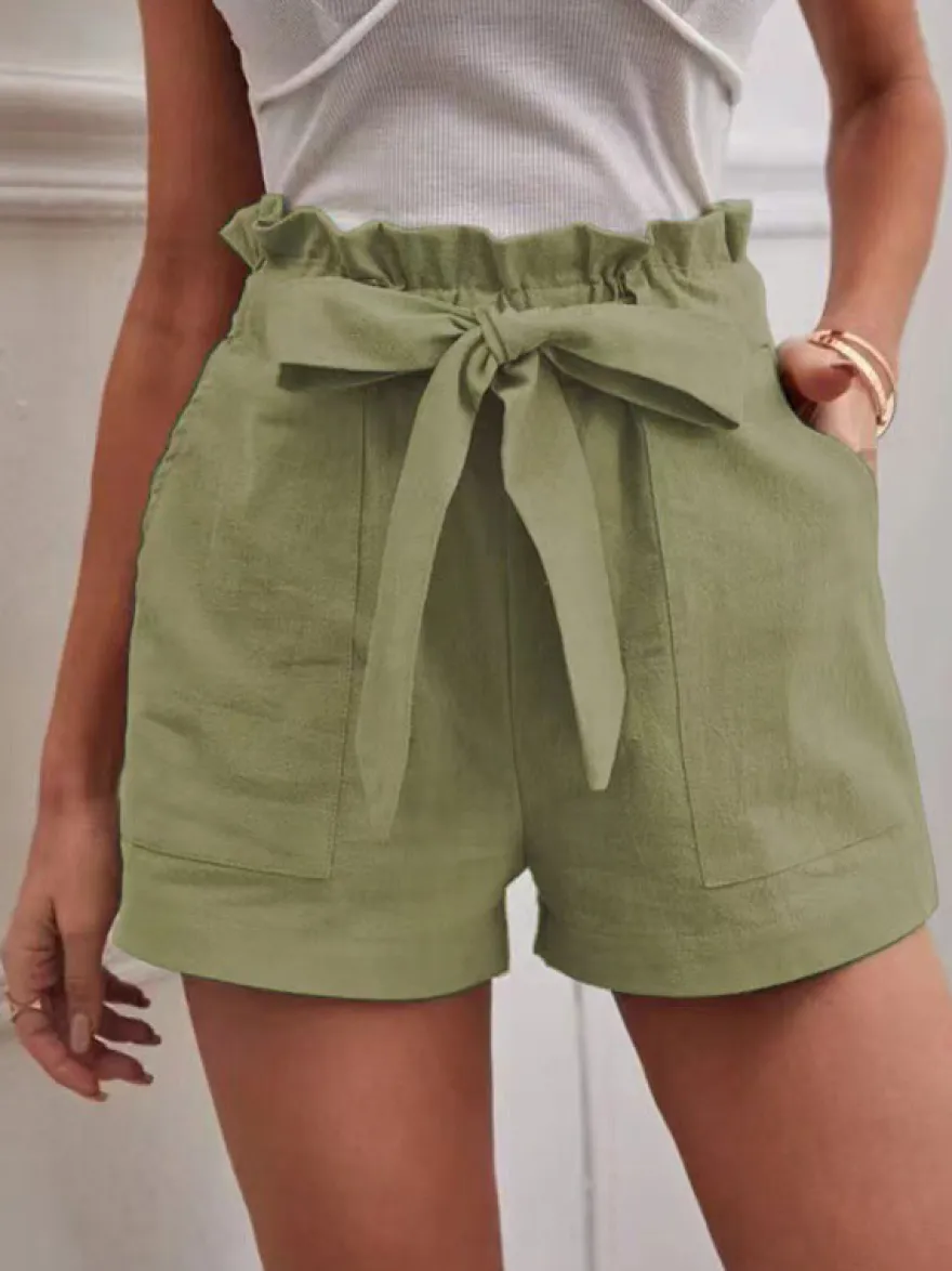 Shorts Femme Coupe Cintrée à Lacets Unicolore