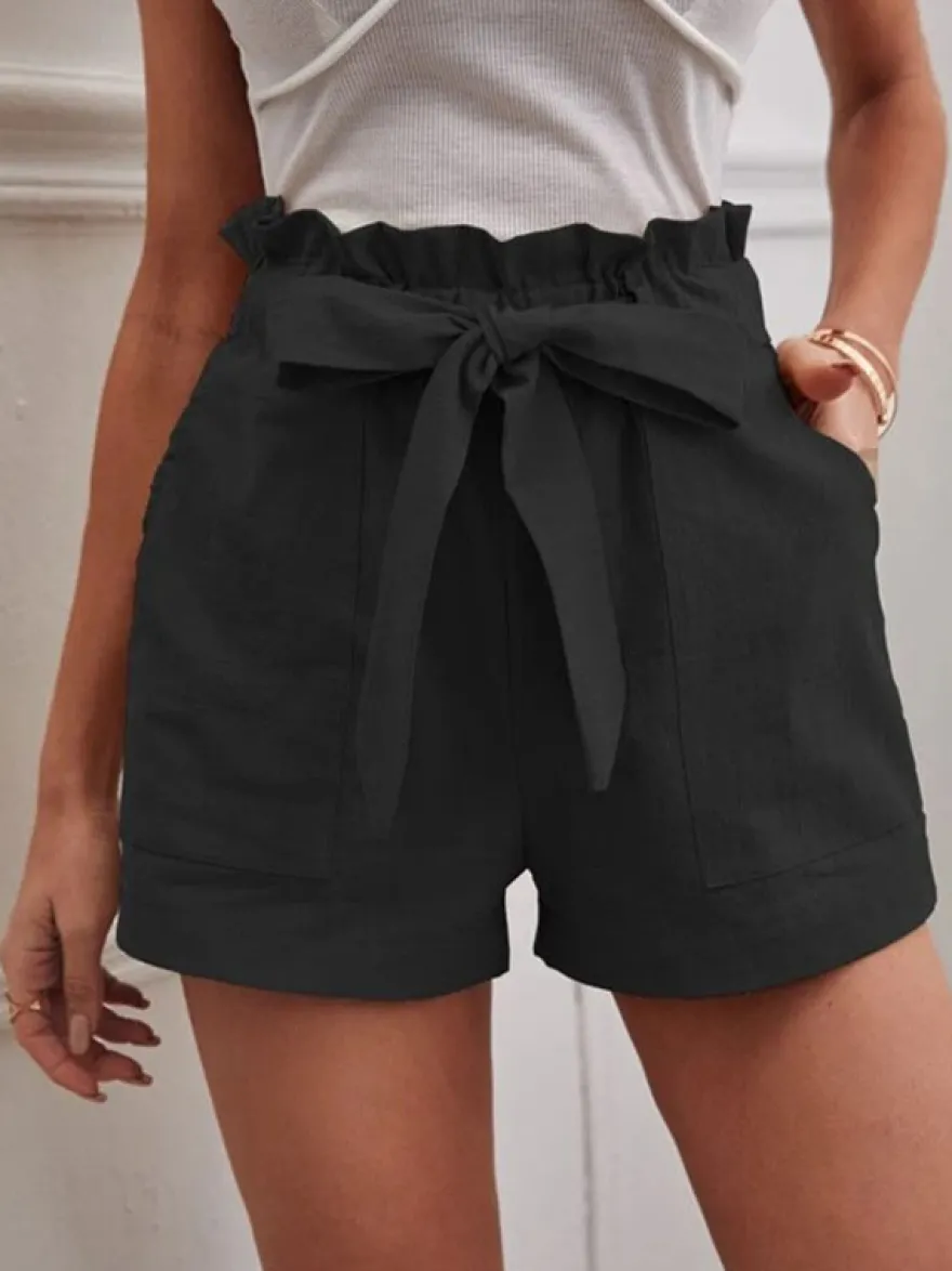 Shorts Femme Coupe Cintrée à Lacets Unicolore