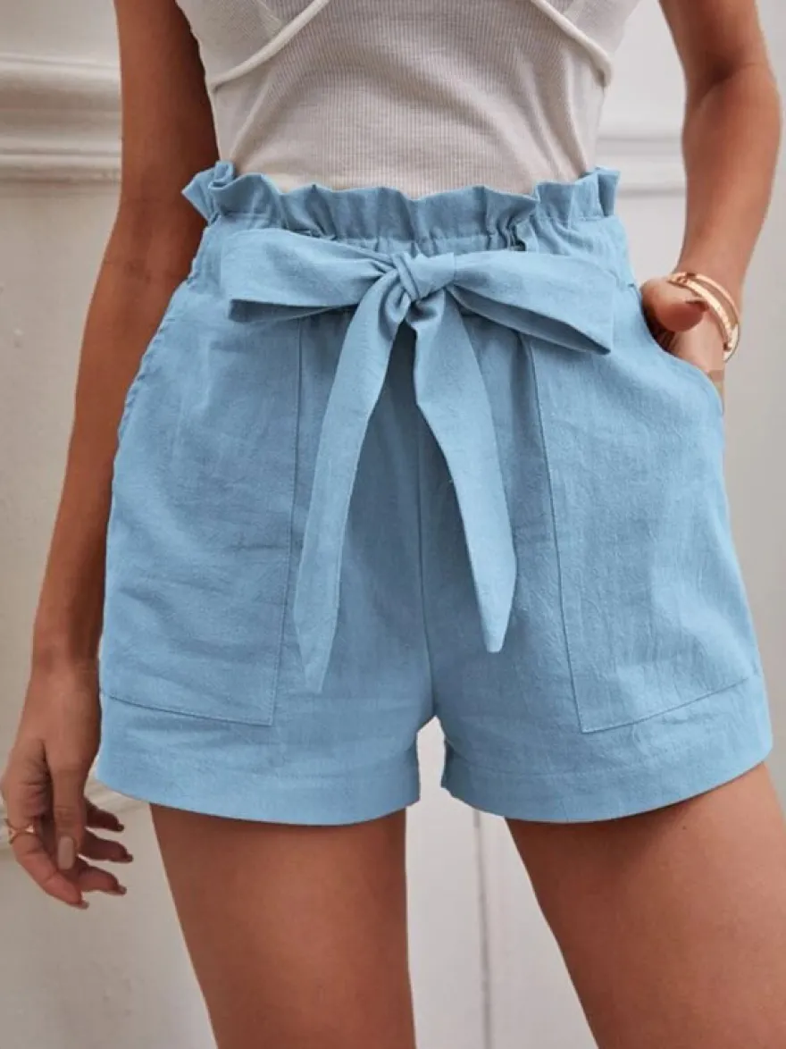 Shorts Femme Coupe Cintrée à Lacets Unicolore
