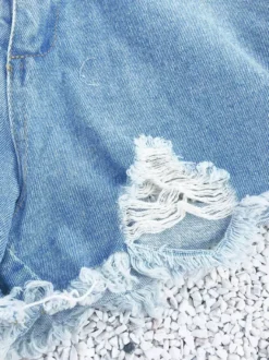 Shorts Femmes en Denim à Lacets Déchirés Moulants avec Franges Fermeture avec Bouton et Zip avec Poches Unicolore Sexy Pantalons Courts