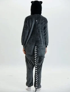 Singe Kigurumi Carnaval Adulte Pyjamas Flanelle Gris Foncé Combinaisons Unisexe Animal Cosplay Vêtements De Nuit Déguisements Halloween