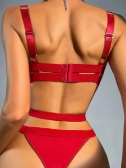 Sous-vêtement Lingerie Rouge à Lacets Dos Nu Femmes Sexy