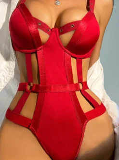 Sous-vêtement Lingerie Rouge à Lacets Dos Nu Femmes Sexy