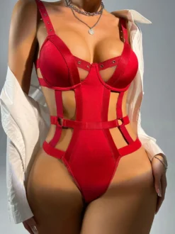 Sous-vêtement Lingerie Rouge à Lacets Dos Nu Femmes Sexy