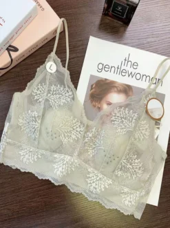 Soutien-gorge court en dentelle sans armatures lingerie transparente à fines bretelles