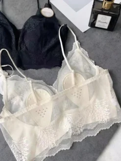 Soutien-gorge court en dentelle sans armatures lingerie transparente à fines bretelles
