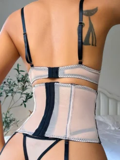 Soutien-Gorge Femme Sous-Vêtement Lingerie 3 Pièces Dentelle Bicolore Noir