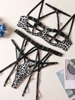 Soutien-Gorge Pour Femme Noir Imprimé Léopard Dentelle 3 Pièces Lingerie Soutiens-Gorge 2026