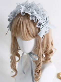 Steampunk Lolita Accessoires Bleu Gris Dentelle Noeuds Couvre-chef Polyester Divers