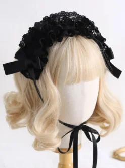 Steampunk Lolita Accessoires Bleu Gris Dentelle Noeuds Couvre-chef Polyester Divers
