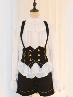 Steampunk Lolita Blouses Top Blanc Col Haut Dentelle Volant
