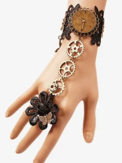 Steampunk Lolita Bracelet Dentelle Métal Détails Bronze Lolita Accessoires Déguisements Halloween