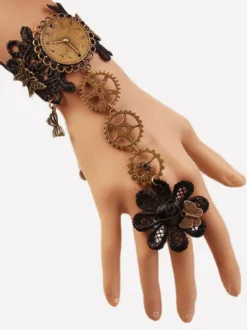 Steampunk Lolita Bracelet Dentelle Métal Détails Bronze Lolita Accessoires Déguisements Halloween