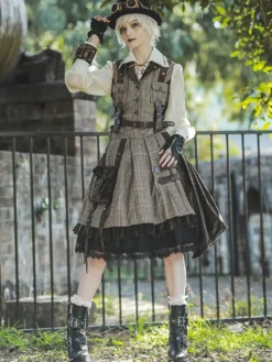 Steampunk Lolita Cardigan Ouji Style Coton Mélange Velours Métal Détails Brun Belle Lolita Pardessus