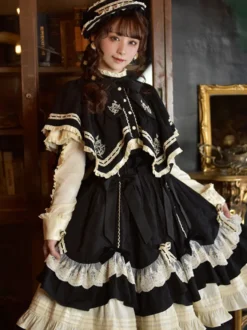 Steampunk Lolita SK Jupes Lolita en dentelle avec nœuds noirs