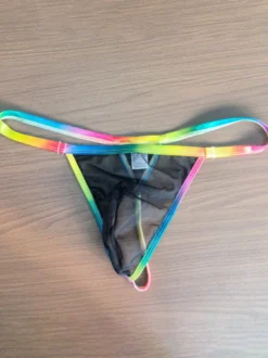 String pour homme arc-en-ciel ceinture transparente sous-vêtement en maille fine