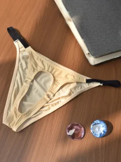 String pour homme en soie glacée ouvert sur le devant avec ceinture élastique noire