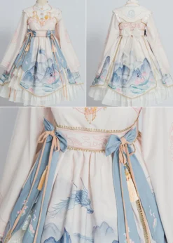 Style chinois Lolita OP Robe Blanc Polyester Manches Longues Glands Traditionnel Chinois Lolita One Piece Robes