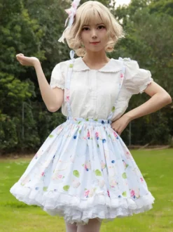 Style pastoral Lolita SK Cardcaptor Sakura volants jupes Lolita à imprimé Fleurie