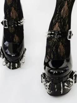 Style Punk Talons Hauts Noir Boucle Détail Rivets Talons Hauts
