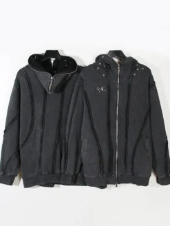 Sweat À Capuche En Polyester Manches Longues Glissière Éclaire Décontracté Homme