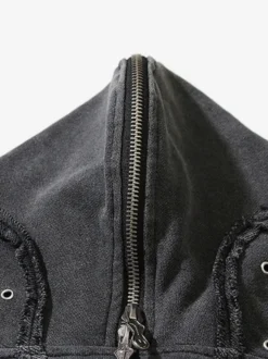 Sweat À Capuche En Polyester Manches Longues Glissière Éclaire Décontracté Homme