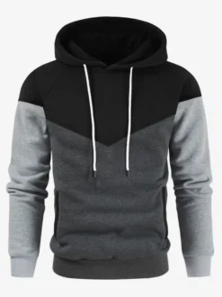 Sweat À Capuche À Manches Longues Homme En Polyester Noir Gris