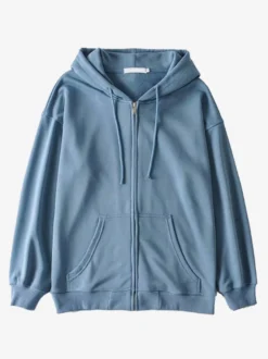 Sweat à capuche zippé à cordon de serrage manches longues coupe ample style décontracté pour femme