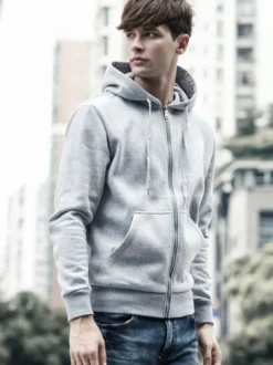 Sweat À Capuche Zipper En Polyester À Manches Longues Poches Décontracté Homme