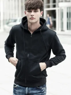 Sweat À Capuche Zipper En Polyester À Manches Longues Poches Décontracté Homme