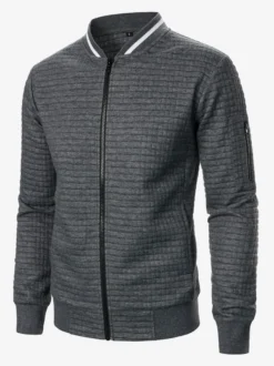 Sweat-shirt homme uni à fermeture éclair et col montant
