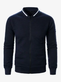 Sweat-shirt homme uni à fermeture éclair et col montant