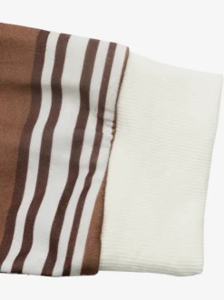 Sweat-shirt polo rayé marron et blanc pour femme manches longues coupe ample style décontracté