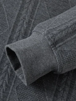 Sweat-shirt texturé pour homme col rabattu manches longues style polo rétro avec poignets et ourlet côtelés