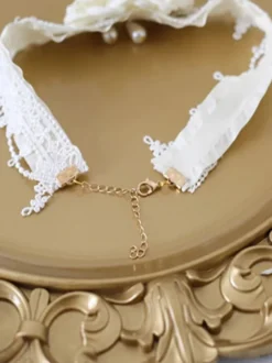 Sweet Lolita Accessoires Ecru White Pearls Rose Choker Divers