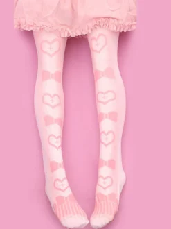 Sweet Lolita bas velours rose coeur Bow imprimé Lolita chaussettes hautes Déguisements Halloween