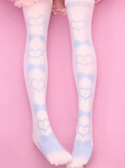 Sweet Lolita bas velours rose clair coeur Bow imprimés chaussettes Lolita Déguisements Halloween