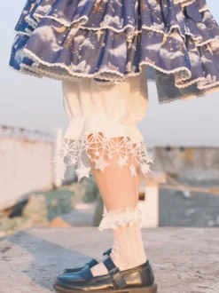 Sweet Lolita Bloomers Fringe Stars - Short court blanc Lolita